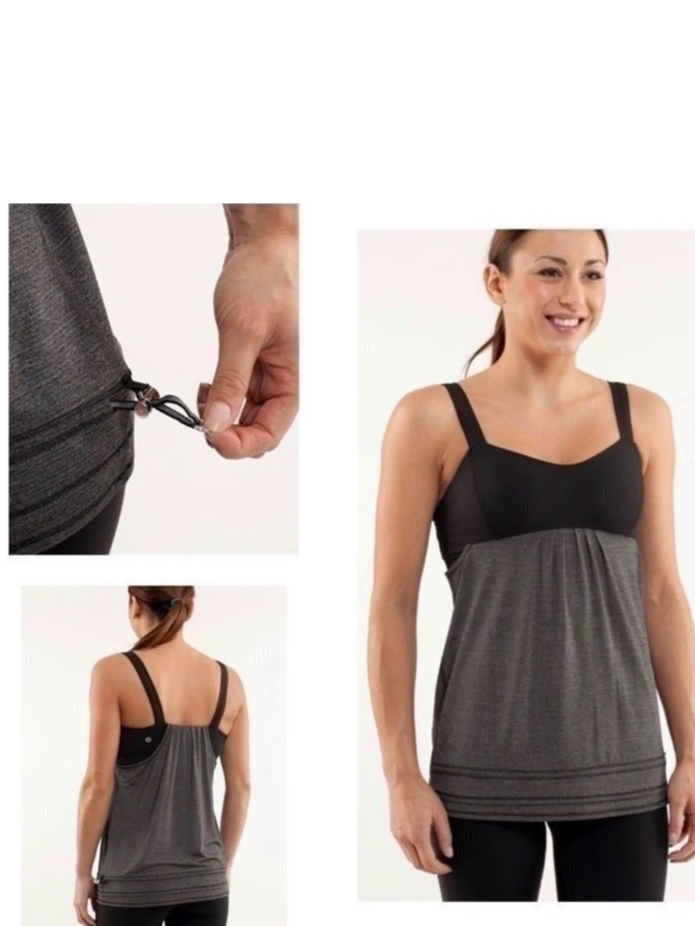 LULULEMON RUN Back On Track Tank Top Charcoal Grey & Black w Built-in Bra